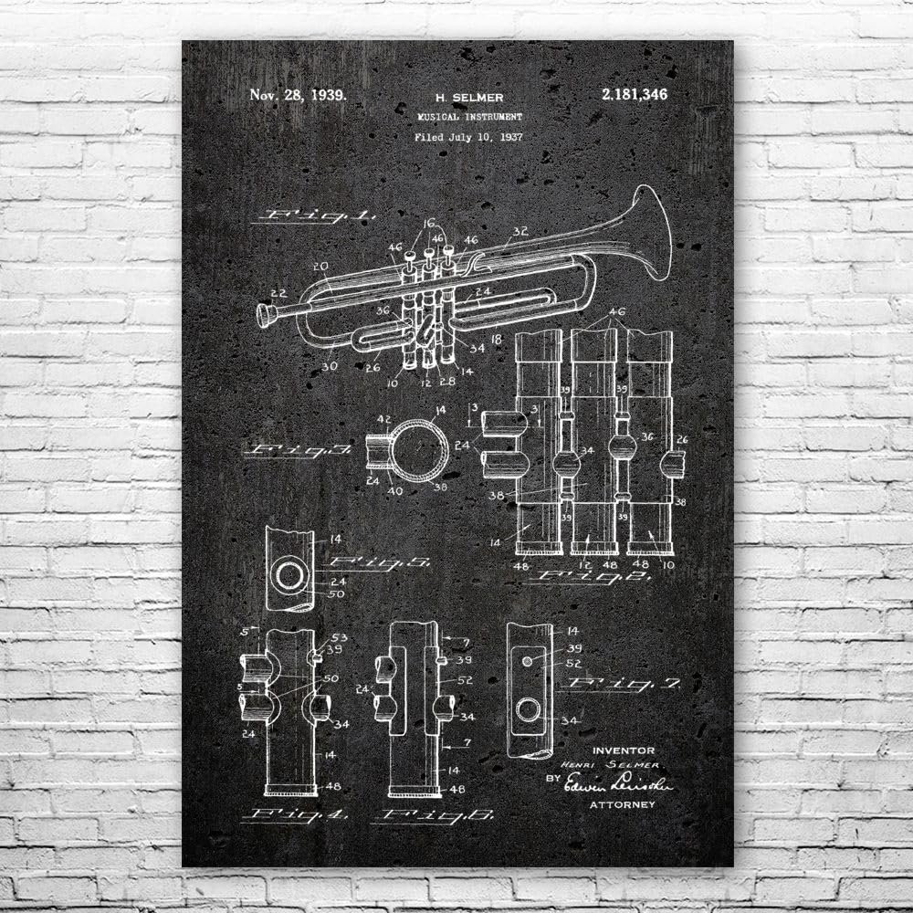 Trumpet Poster Print, Trumpet Design, Jazz Art, Music Class Decor, Music Teacher Gift, Trumpet Decor, Marching Band Gift Dark Concrete (24 inch x 36 inch)