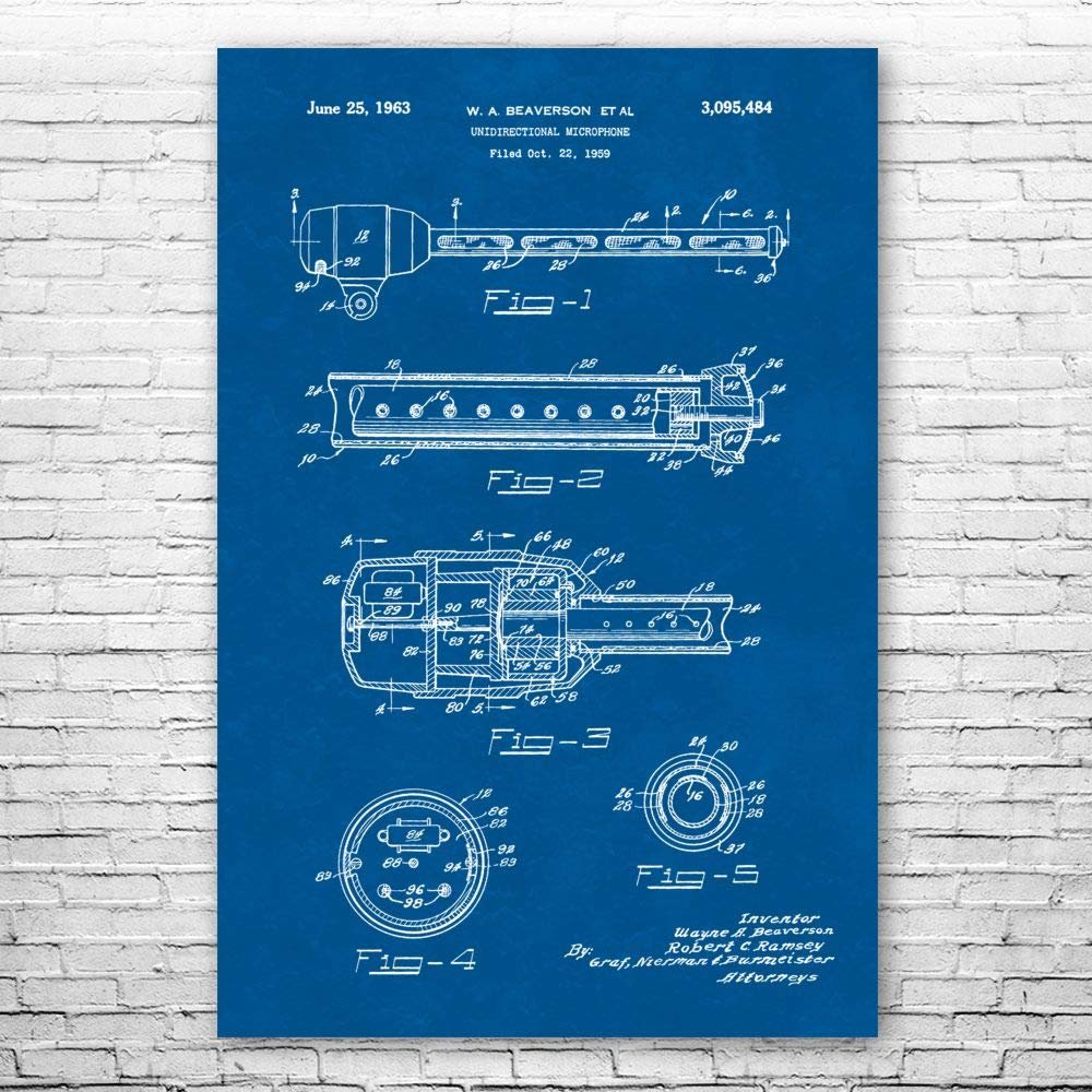 Unidirectional Microphone Poster Print, Audio Engineer Gift, Microphone Art, Podcast Host Gift, Recording Studio Art Blueprint (12 inch x 16 inch)