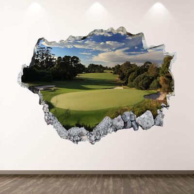 Golf Wall Decal Art Decor 3D Smashed Field Course Sticker Poster Kids Room Mural Custom Gift BL338 (50"w x 30"H)