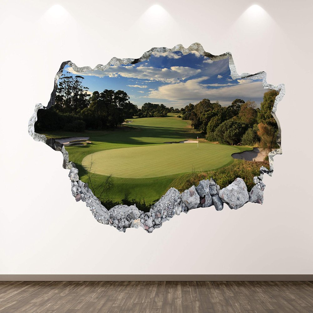 Golf Wall Decal Art Decor 3D Smashed Field Course Sticker Poster Kids Room Mural Custom Gift BL338 (50"w x 30"H)