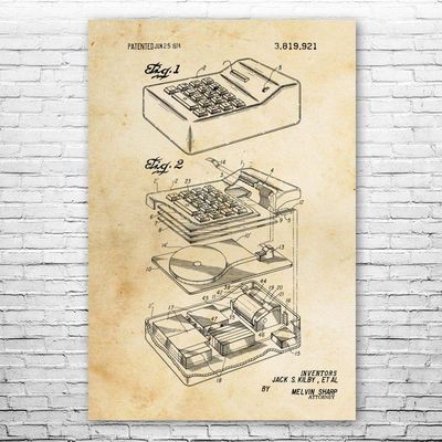 Calculator Poster Print, Math Teacher Gift, Calculator Wall Art, Accountant Gift, Classroom Wall Art, Calculator Decor Vintage Paper (24 inch x 36 inch)