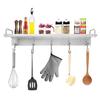 Audmore Kitchen Utensil Rack, Spice Rack with Hooks Wall Mount, Over the Stove Shelf, Stainless Steel, Hanging Storage Wall Shelf for Spatula Spoon, Seasoning Jar Organizer view 1