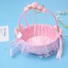 Amosfun Wedding Flower Girl Basket with Handle Jacquard Fabric Bowknot Flower Petal Holder for Ceremony Party Decoration 8.26X8.26X9.84 Inches view 2