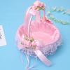 Amosfun Wedding Flower Girl Basket with Handle Jacquard Fabric Bowknot Flower Petal Holder for Ceremony Party Decoration 8.26X8.26X9.84 Inches view 3