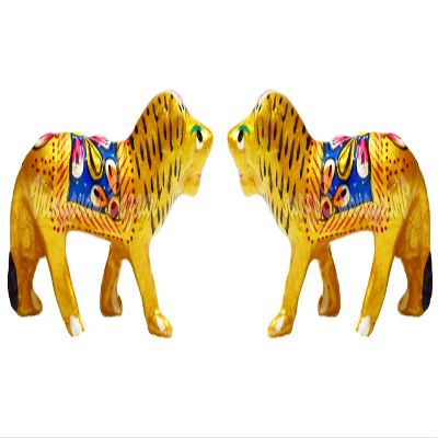VRINDAVANBAZAAR.COM Handicraft meenakari Lion with Enamel Painting- Set of 2; Size: 1.5 Inch