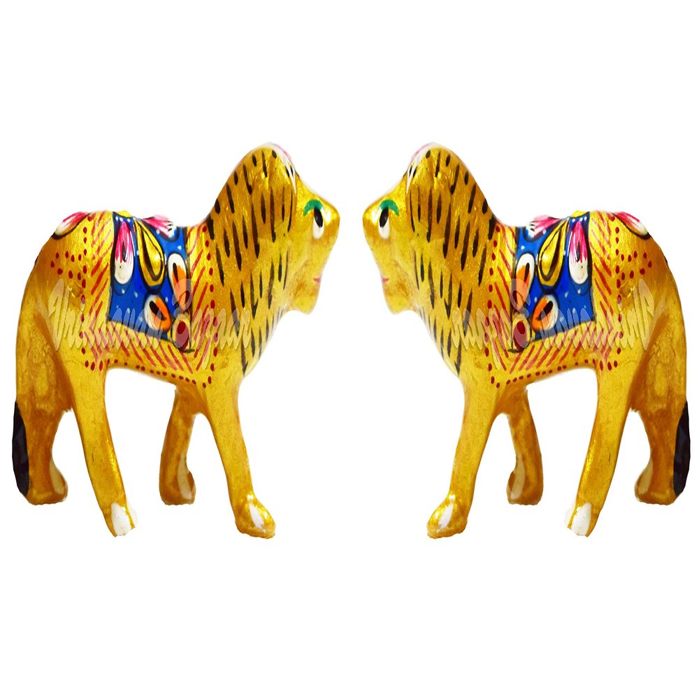 VRINDAVANBAZAAR.COM Handicraft meenakari Lion with Enamel Painting- Set of 2; Size: 1.5 Inch