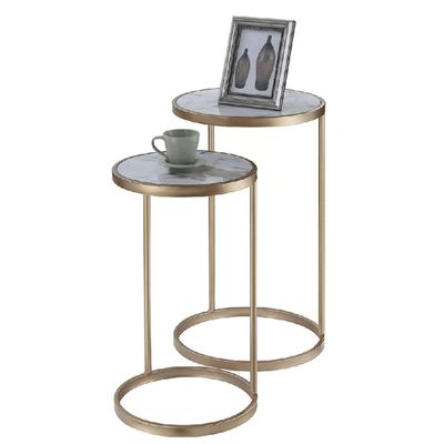 XWZJY Modern Small End Tables,Round Nesting Tables,2 Piece Stackable Coffee Table for Living Room Balcony,Accent Furniture,Wrought Iron Frame