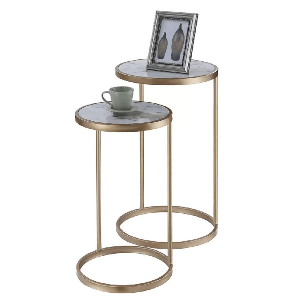 XWZJY Modern Small End Tables,Round Nesting Tables,2 Piece Stackable Coffee Table for Living Room Balcony,Accent Furniture,Wrought Iron Frame