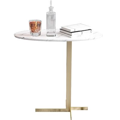 Coffee Tables WFF Oval Sofa Side Table, Balcony Lounge Table, Simple Bedside Table, Marble Table Top, Metal Frame -50cm25cm50cm