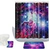 Amagical Galaxy Space Colorful Nebulae Purple Star Sky 3 Piece Bathroom Mat Set Shower Curtain Set Bath Mat Contour Mat Fabric Shower Curtain with 12 Hooks view 1