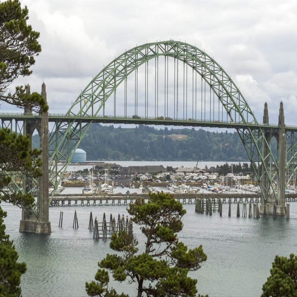 Posterazzi PDDUS38BJY1236LARGE USA, Oregon, Newport. Yaquina Bay Bridge and Landscape Photo Print, 24 x 36, Multi