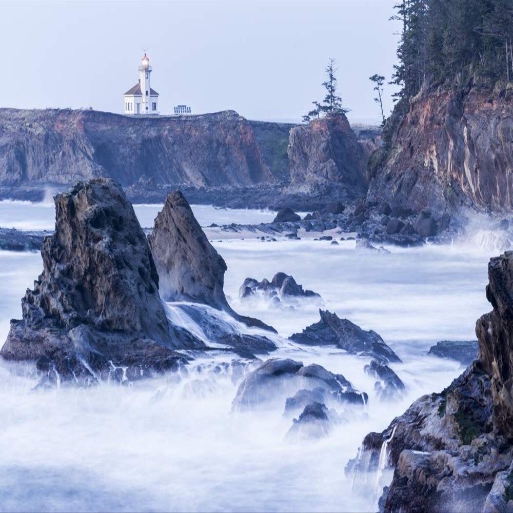 Posterazzi PDDUS38SWR0330LARGE Winter Storm Watching, Cape Arago Lighthouse from Shore Acres State Park, Oregon Coast, USA Photo Print, 24 x 36, Multi