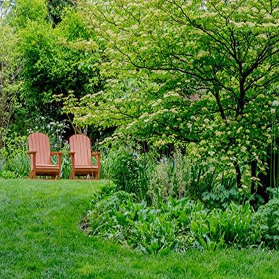 Posterazzi PDDUS39JEG0151 USA, Pennsylvania. A Pair of Adirondack Chairs in a Garden Photo Print, 24 x 18, Multi