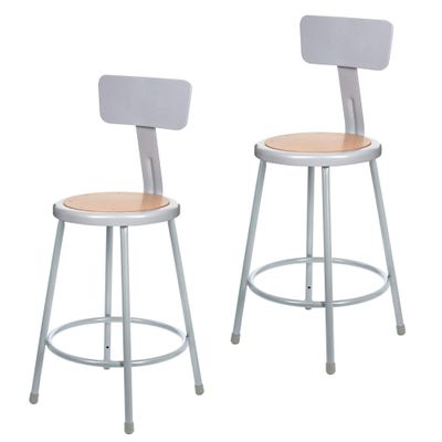 OEF Furnishings OEF6224B/2 Premium Commercial-Grade All-Purpose Round Stool with Backrest (24-inch Height, Gray Frame, Masonite Wood Seat, 2-Pack)