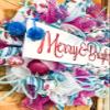Christmas wreath with mesh and Merry & Bright sign view 3