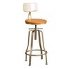 Bar Stool Adjustable and Swivels Bar Chair with Back Round Kitchen Island Breakfast Stool Counter Stools High Stool Vintage Industrial Design, Wood Seat and Gold Legs view 1
