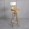 Bar Stool Adjustable and Swivels Bar Chair with Back Round Kitchen Island Breakfast Stool Counter Stools High Stool Vintage Industrial Design, Wood Seat and Gold Legs view 2