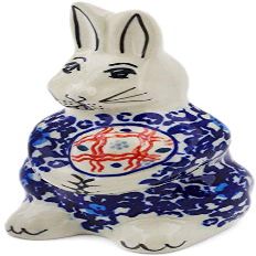 Polmedia Polish Pottery Bunny Figurine - Flowers On The Lake Pattern Handmade in Boleslawiec Poland + Certificate of Authenticity