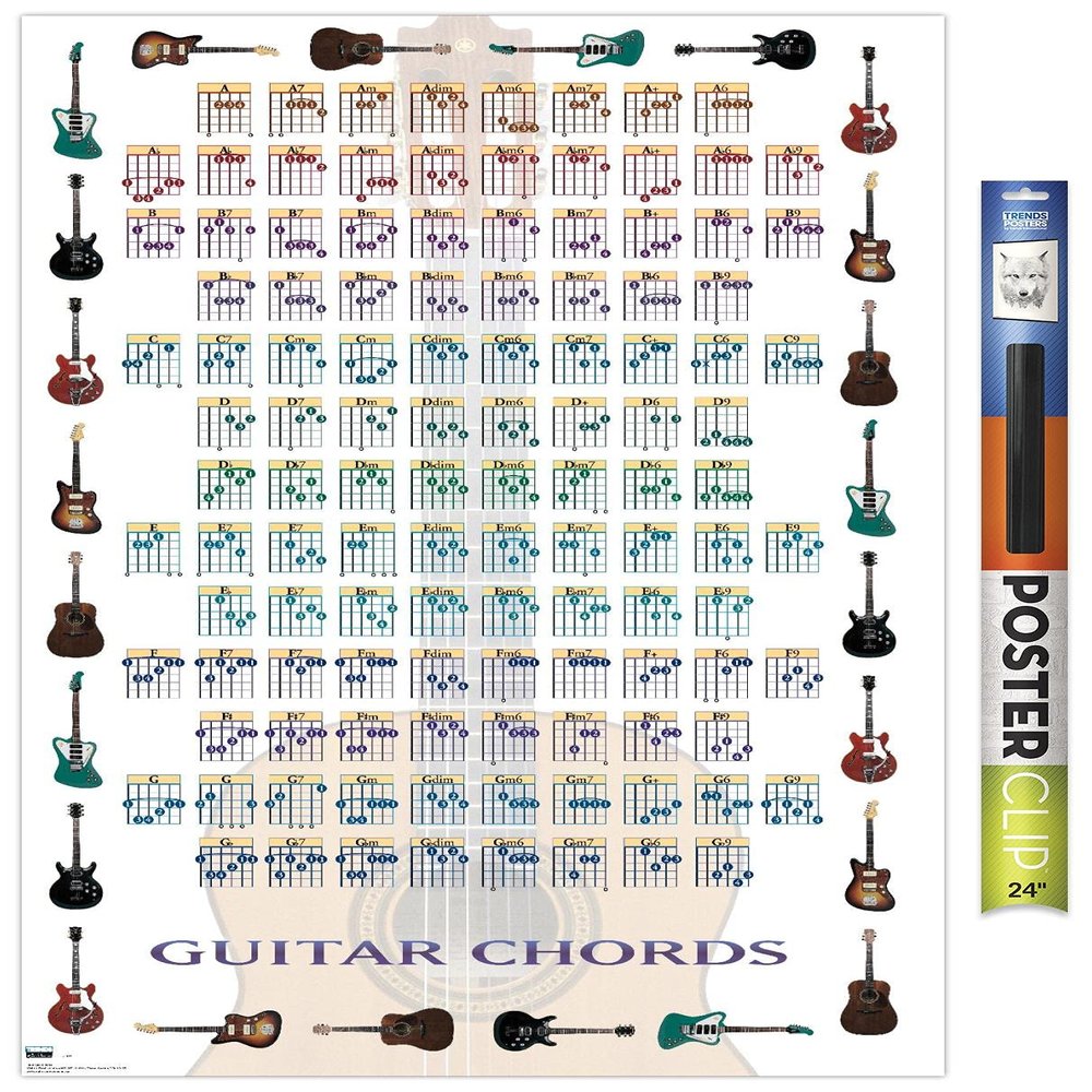 Trends International Guitar Chords II - Learn to Play Guitar Wall Poster, 22.375" x 34", Premium Poster & Clip Bundle