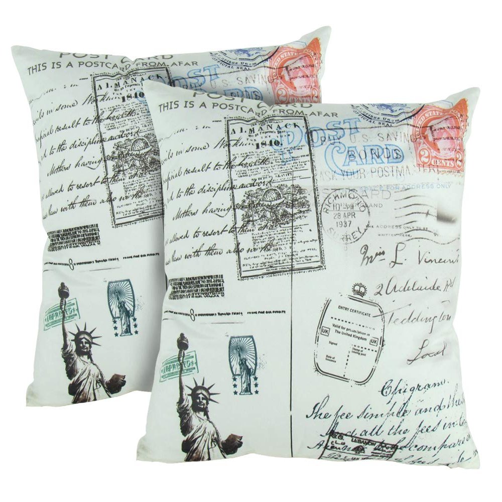 Wayborn Multi Color Freedom Postcard Design Throw Pillow 17"X17" (One Pair)