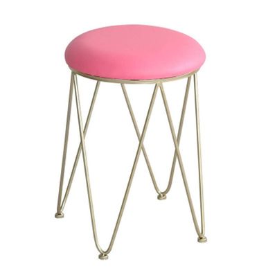 BAR STOOL RENRUIRUI Metal Gold Hollow Polygon Frame Soft Bag Cushion Non-Slip Foot Cover Bar Counter Dressing Table Stool (Color : Pink)