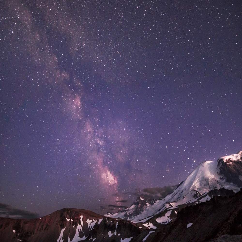 Posterazzi PDDUS48GLU1014LARGE WA. Night Shot of Milky Way and Stars Over Mt. Rainier Photo Print, 24 x 36, Multi