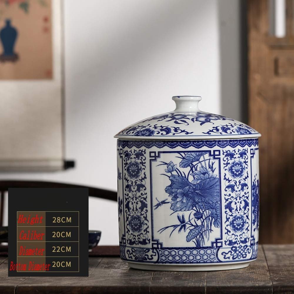 Blue and White Chinese Porcelain Vase Traditional Antique Temple Jar Vase with Base China Ming Style Ceramic Vase Artwork Hand Made Decoration-a H28xd20cm