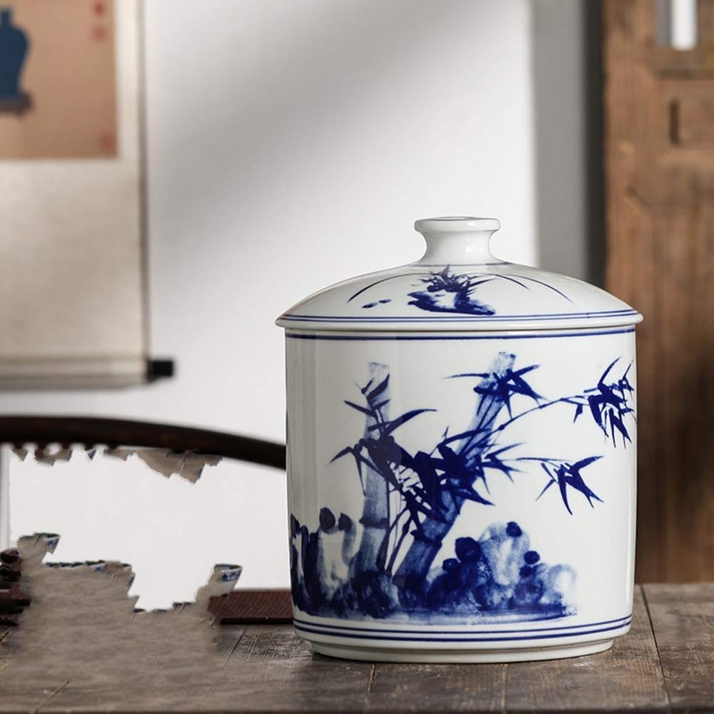 Blue and White Chinese Porcelain Vase Traditional Antique Temple Jar Vase with Base China Ming Style Ceramic Vase Artwork Hand Made Decoration-b H28xd20cm