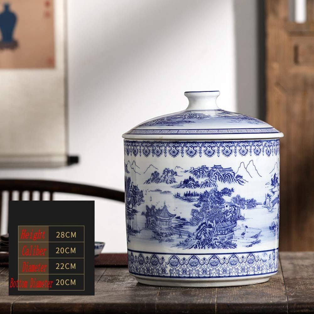 Blue and White Chinese Porcelain Vase Traditional Antique Temple Jar Vase with Base China Ming Style Ceramic Vase Artwork Hand Made Decoration-d H28xd20cm