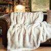 BATTILO HOME Luxury Ivory White Faux Fur Throw Blanket for Bed, Extra Large Super Soft Fluffy Cozy Fall Thick Warm Fox Fur Throw Blankets for Couch, Bed Reversible to Plush Velvet (60"x80") view 1