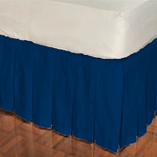 1 Piece Solid 30" Drop Multi Pleated Bed Skirt 600TC Egyptian Cotton (Blue, Calking)