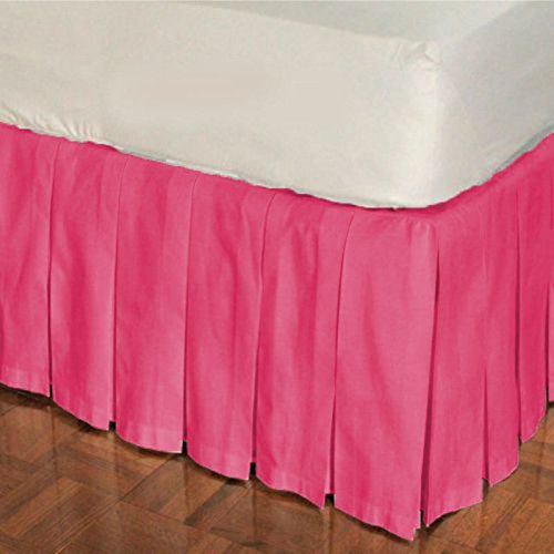 1 Piece Solid 30" Drop Multi Pleated Bed Skirt 600TC Egyptian Cotton (Hotpink, Calking)
