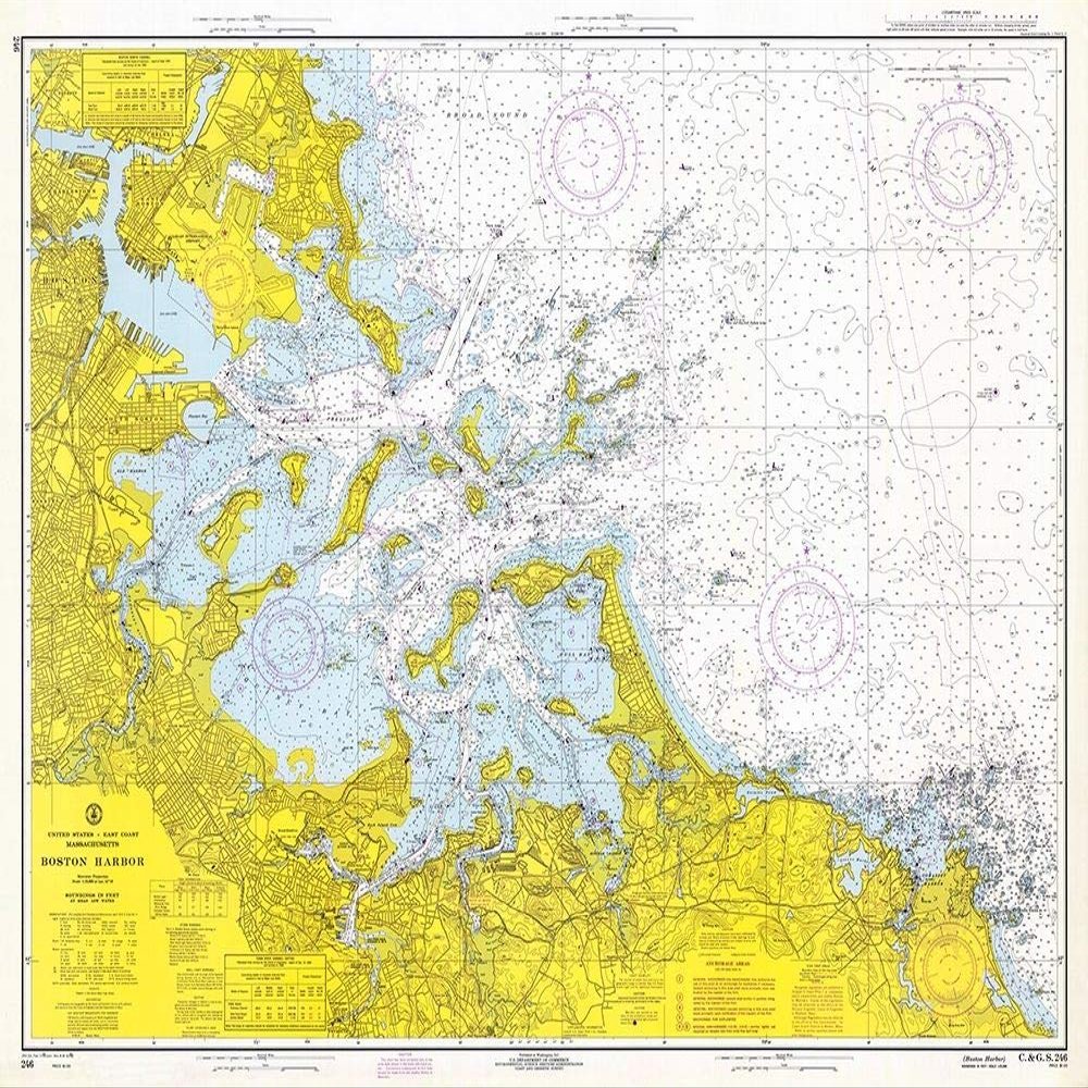 Posterazzi PDX450533LARGE Nautical Chart-Boston Harbor ca. 1970 Photo Print, 36 x 24, Multi