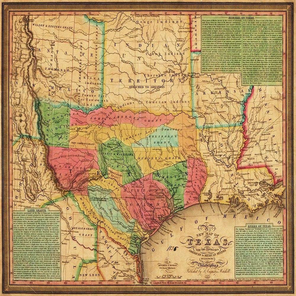 Posterazzi PDX464687LARGE New map of Texas : with The contiguous American and Mexican States, 1835 Photo Print, 36 x 24, Multi