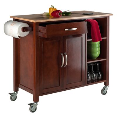 Contemporary Home Living Wooden Top Rolling Kitchen Cart with Storage - 42.75" - Walnut Finish