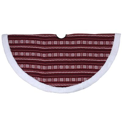 48" Red and White Knitted Snowflake Lodge Christmas Tree Skirt