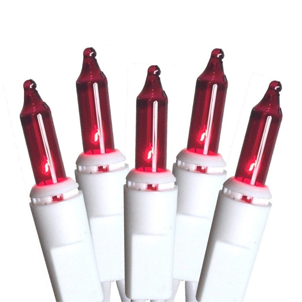 Hofert Everglow Steady Mini Christmas Light Set - Red - 9 ft White Wire - 50ct