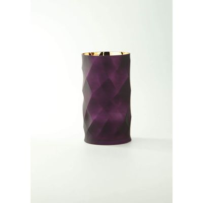 10" Purple Geometric Faceted Cylindrical Glass Vase