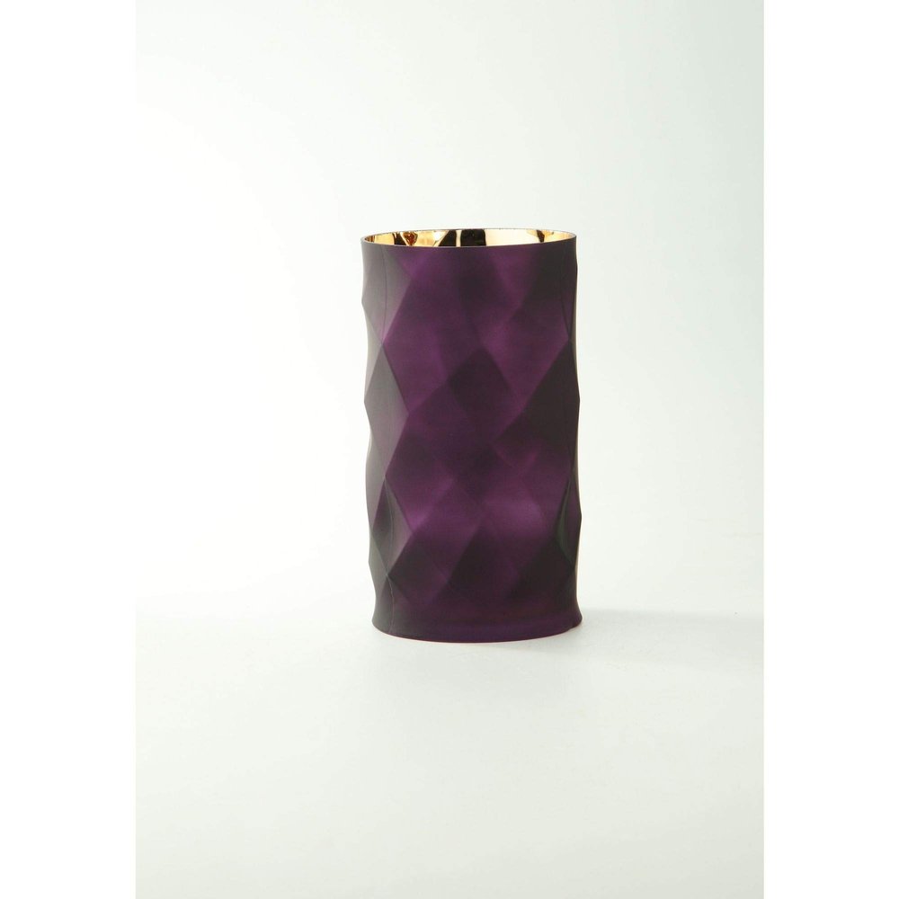 10" Purple Geometric Faceted Cylindrical Glass Vase