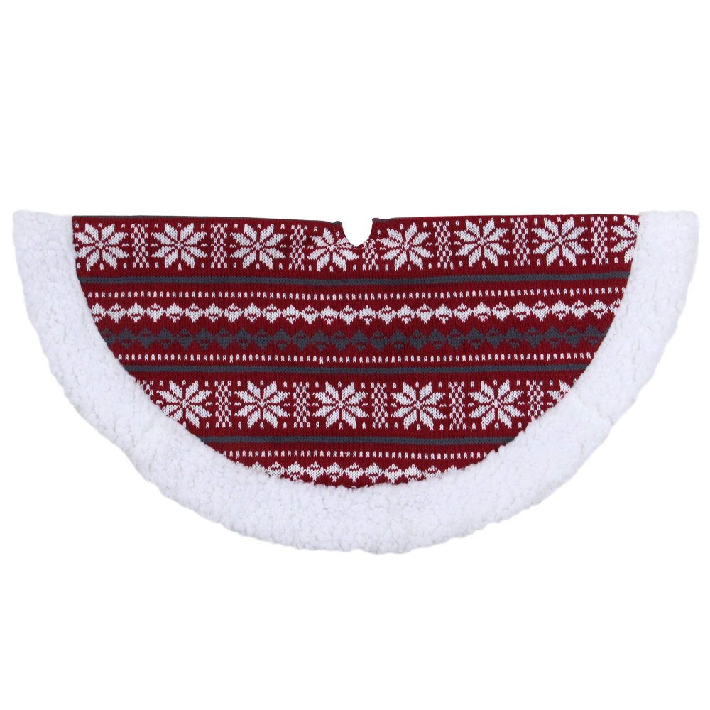 20" Gray and Red Snowflakes Lodge Mini Christmas Tree Skirt with High Pile Fleece Trim