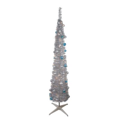 6' Pre-Lit Silver and Blue Pre-Decorated Pop-Up Artificial Christmas Tree