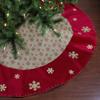 60" Burlap Glittered Snowflake Rustic Christmas Tree Skirt with Red Velvet Trim view 2