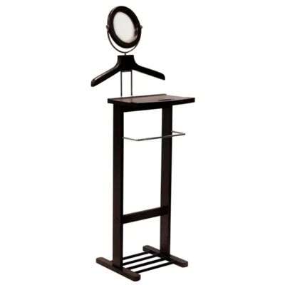 Contemporary Home Living Coat Stand with Tray and a Round Mirror - 55.25" - Brown