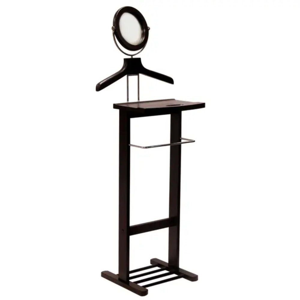 Contemporary Home Living Coat Stand with Tray and a Round Mirror - 55.25" - Brown