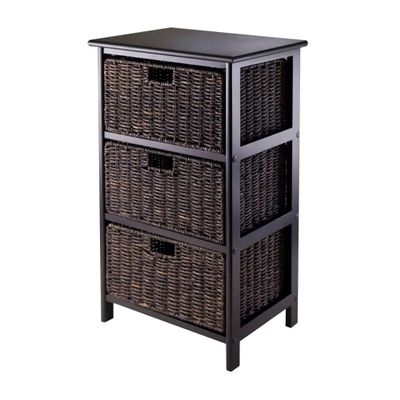 Contemporary Home Living Wooden Storage Rack with Three Foldable Baskets - 28.50 - Black