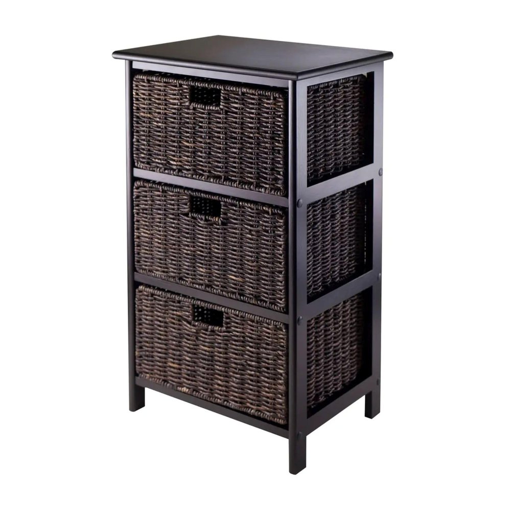 Contemporary Home Living Wooden Storage Rack with Three Foldable Baskets - 28.50 - Black