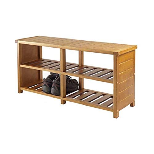 Contemporary Home Living 38.25 Teak Beige Wooden Shoe Bench