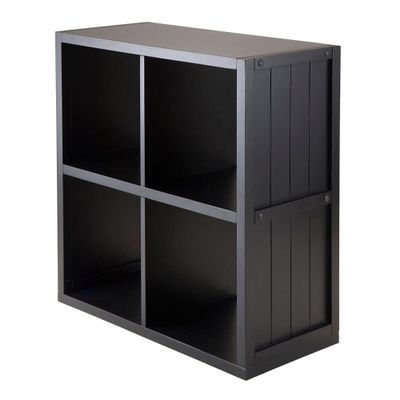 Contemporary Home Living 2x2 Cube Wood Storage Shelf with Wainscoting - 27" - Black