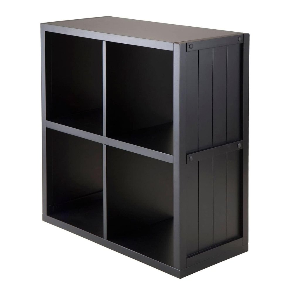 Contemporary Home Living 2x2 Cube Wood Storage Shelf with Wainscoting - 27" - Black