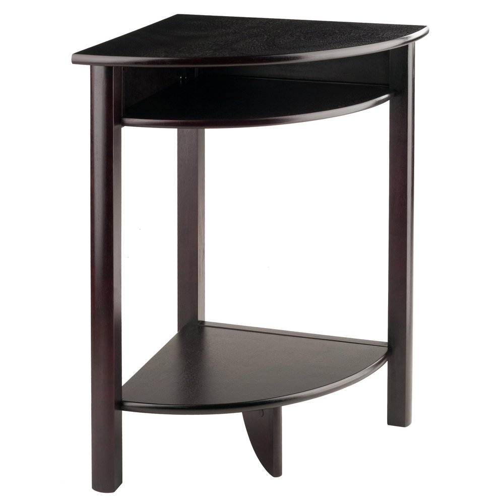 Contemporary Home Living 31" Dark Espresso Unique LISO Corner Table with Cube Storage and Shelf